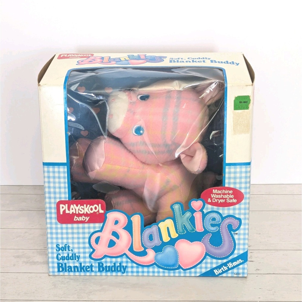Vtg Playskool 1986 Baby Blankies Snuzzles Pig Plaid Pink Pastel Plush NEW In Box